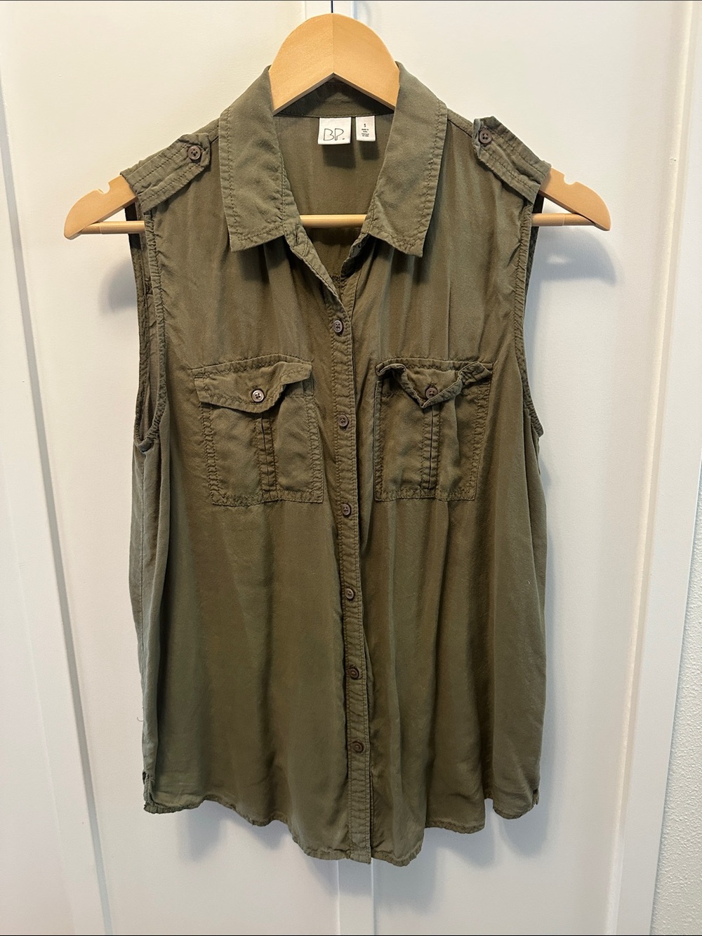 bp Olive Green Sleeveless Button-Front Utility Shirt